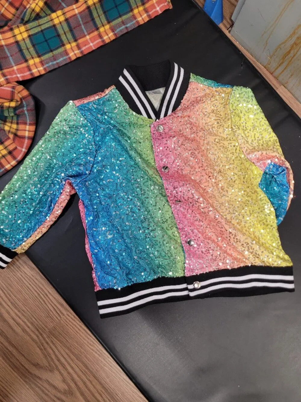 Rainbow Sequin Bomber Jacket-medium child